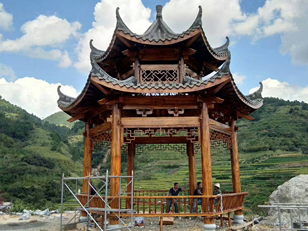 雙層古建六角涼亭