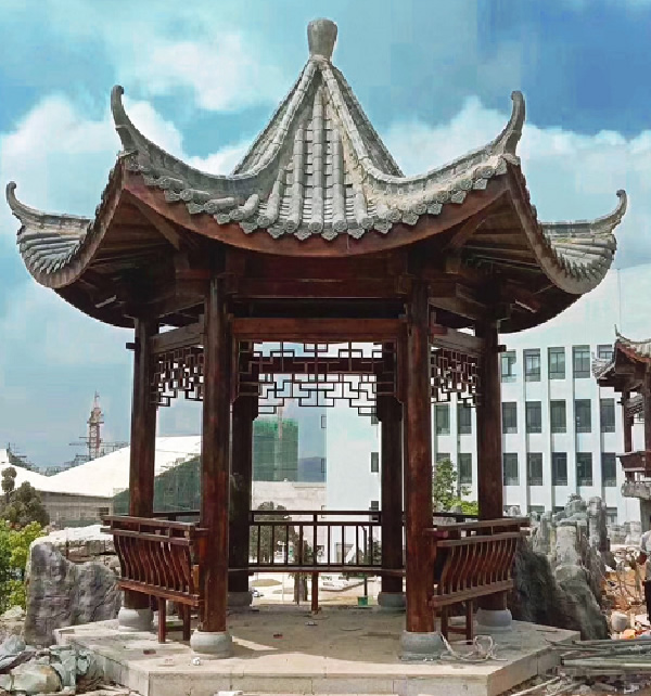單層六角古建涼亭