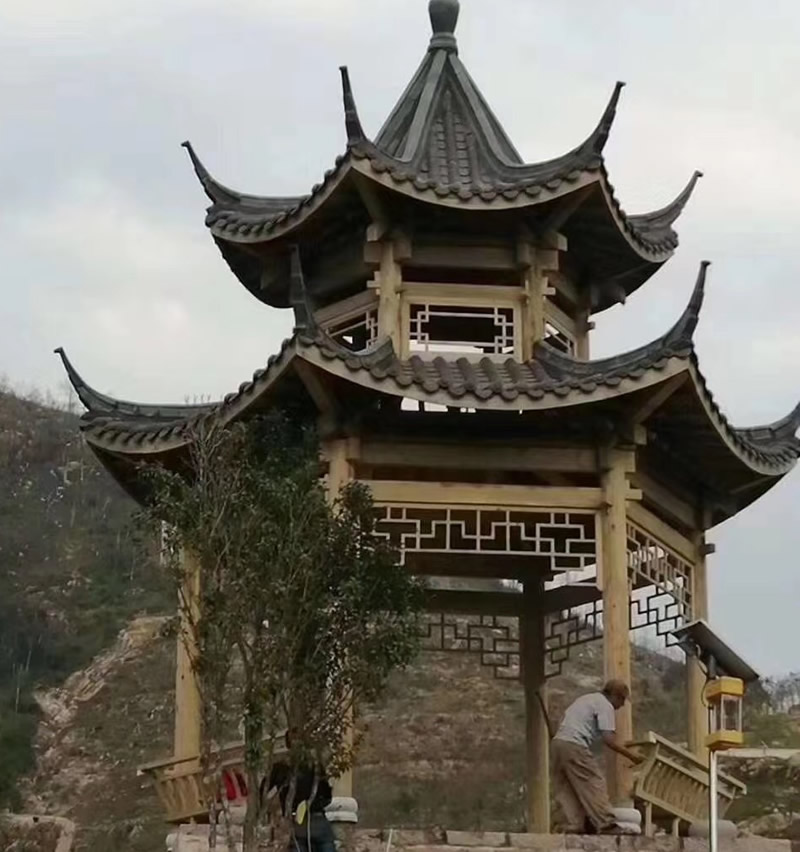 雙層六角古建涼亭